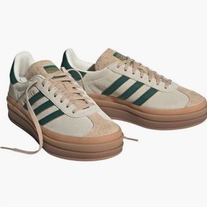 NIB ADIDAS Gazelle Bold Platform Sneaker Cream and Green, 5-6.5